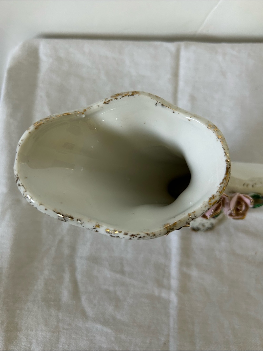 Porcelain White Cornucopia Vase with Pink Rose Accents - Picture 5 of 11
